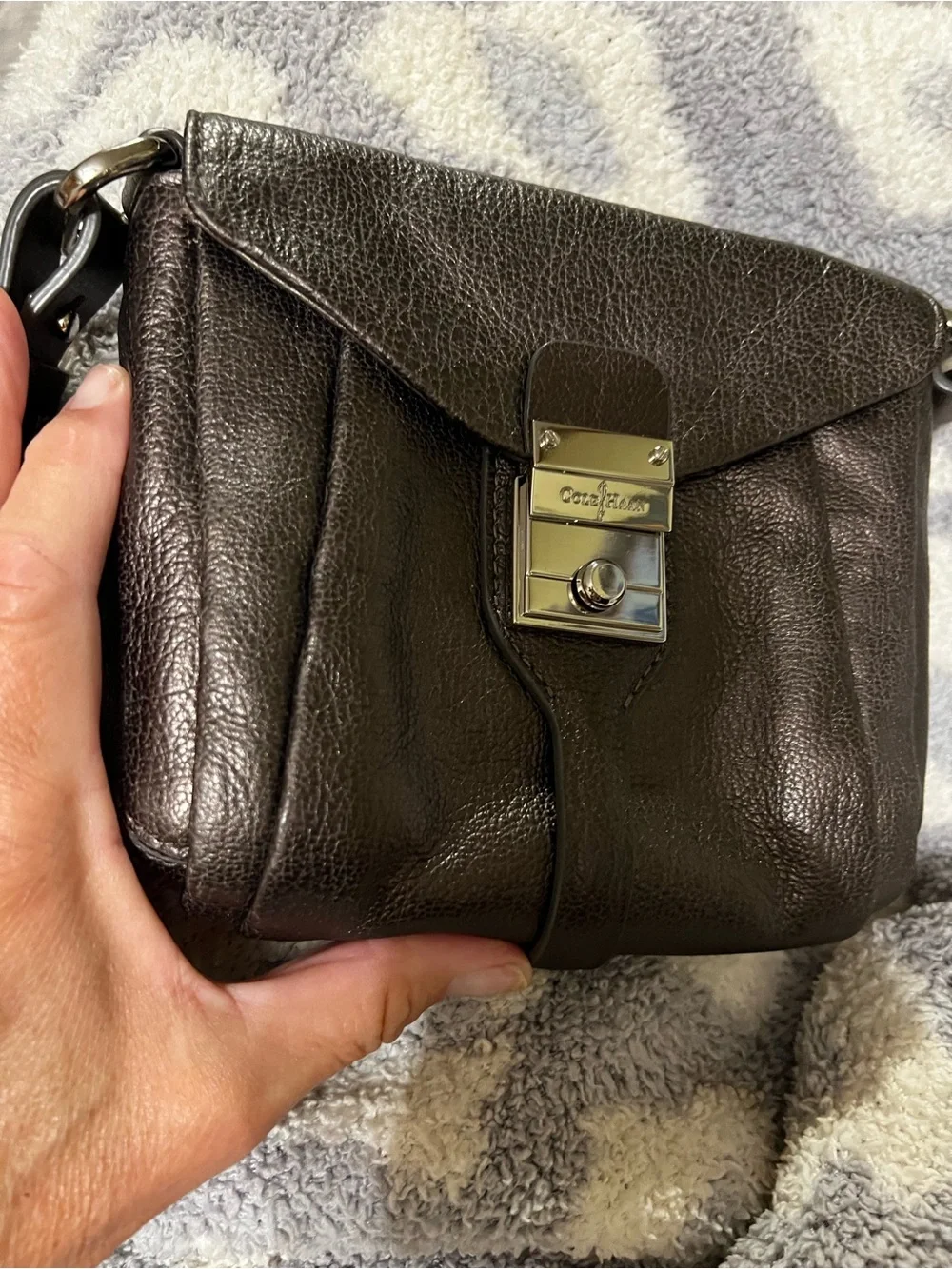 Cole Haan Dark Brown Pebbled Leather Crossbody with Silver Hardware